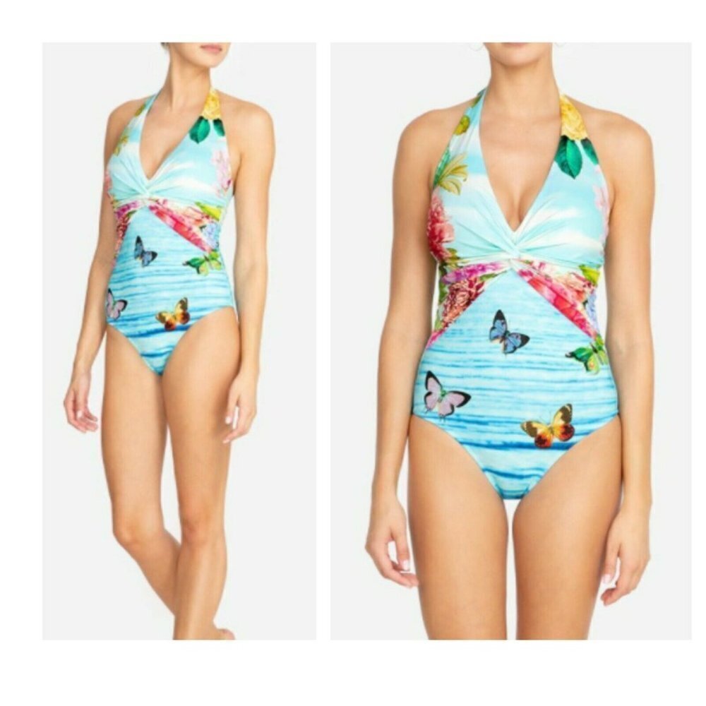 NWT Johnny Was Costa Azul Twist One-Piece Swim Swimsuit Butterfly Floral XS